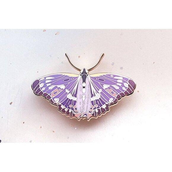 Lesser Purple Emperor Butterfly Enamel Pin - Gold Plated Jewelry & Brooch - Picture 8 of 9